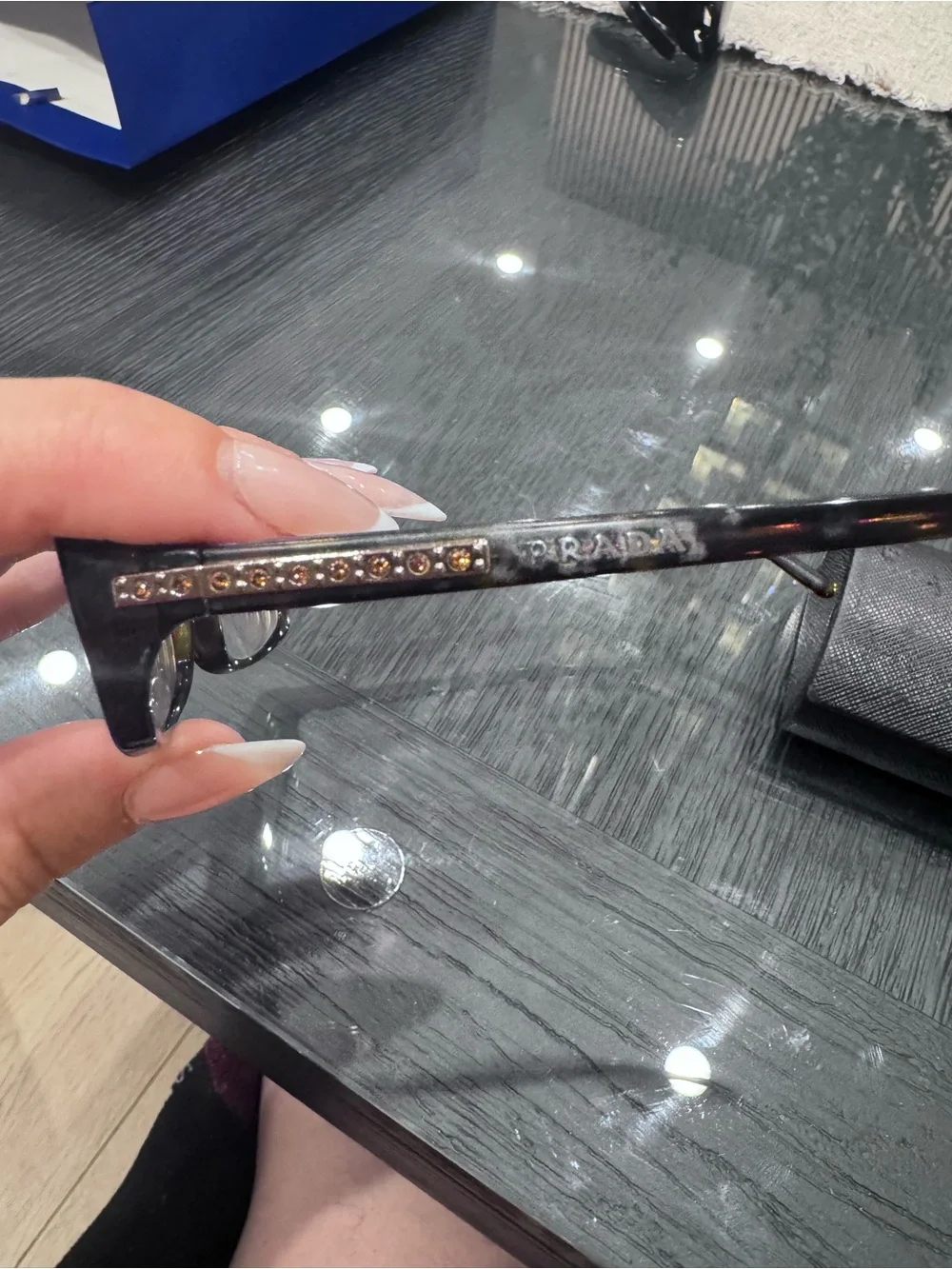 Prada Brown Tortoiseshell Rectangular Women's Glasses with Gold Accents
